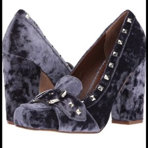 NAUGHTY MONKEY STACKED HEEL CRUSHED VELVET STUDDED METALLIC PERWINKLE BLUE 9